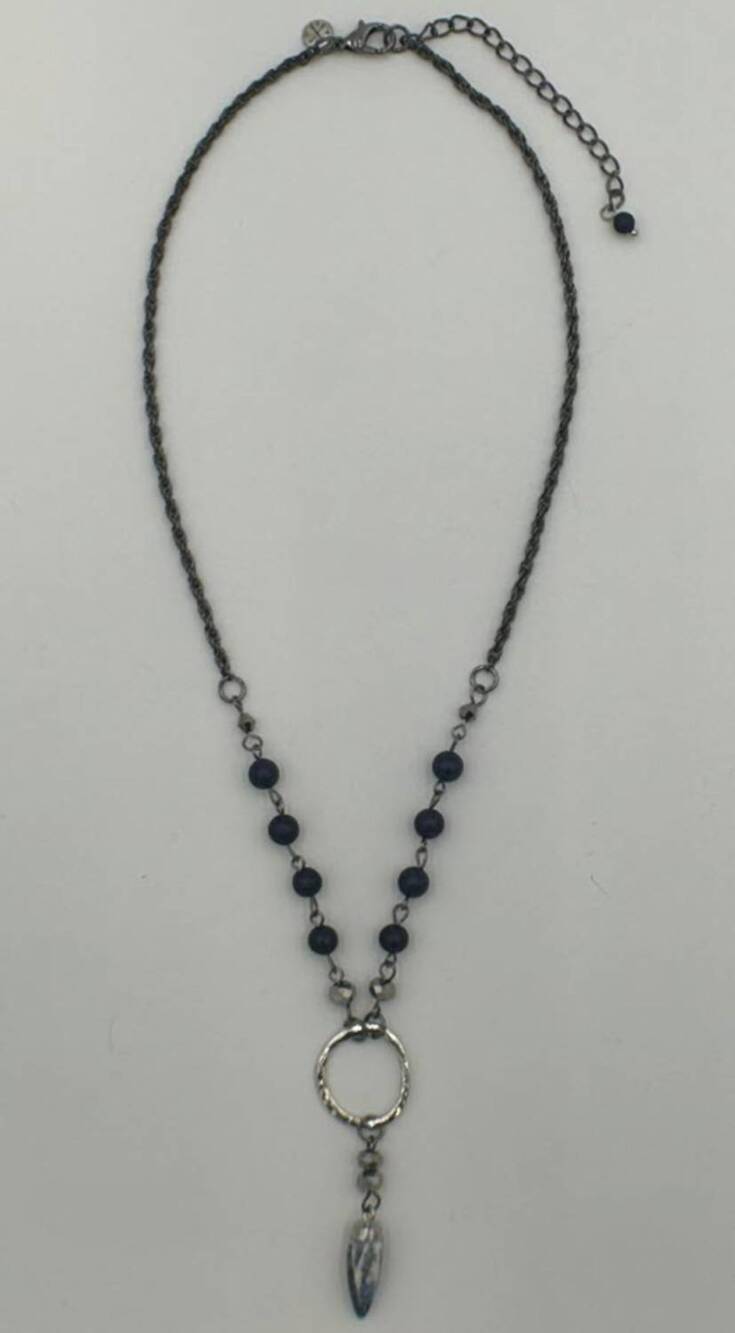 NEW LEGEND OR LIES women's hammered blueberry rosaried stone necklace in brushed